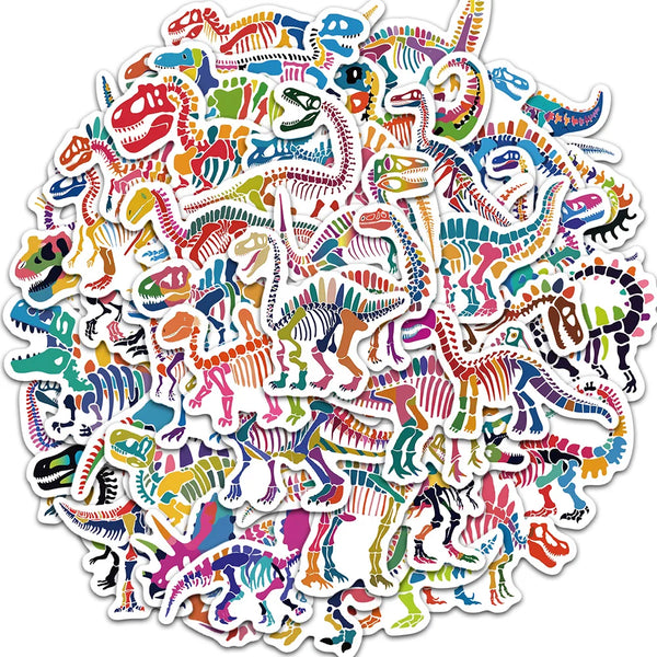 Set de 50 Autocollants Dinosaures Squelettes Colorés
