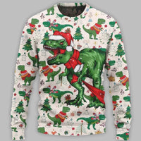 Pull de Noël Dinosaure T-Rex Père Noël