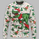 Pull de Noël Dinosaure T-Rex Père Noël
